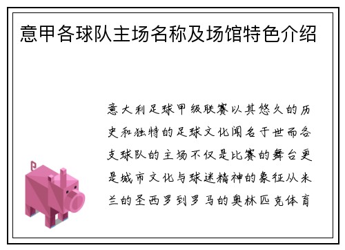 意甲各球队主场名称及场馆特色介绍